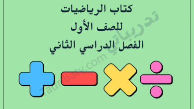 تصميم تعريفي لمقال كتاب الرياضيات للصف الأول الفصل الدراسي الثاني – المنهج القطري، مع رموز العمليات الحسابية الأساسية.