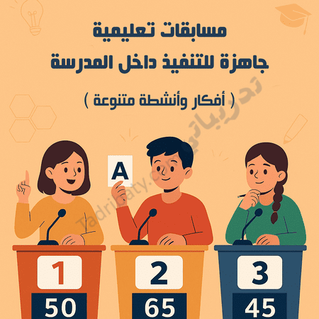 تصميم تعريفي لمقال مسابقات تعليمية جاهزة للتنفيذ داخل المدرسة، يوضح طلابًا يشاركون في أنشطة تنافسية تعليمية تعزز التعلم والتفاعل داخل الصف.