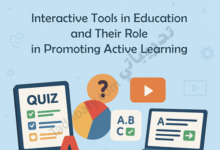 Introductory design for an article on interactive tools in education and their role in promoting active learning, featuring icons for quizzes, video content, and digital learning activities.