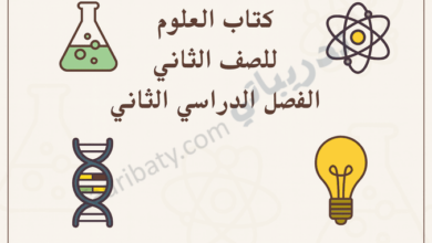 تصميم تعريفي لمقال كتاب العلوم للصف الثاني الفصل الدراسي الثاني – المنهج القطري، مع رموز تعليمية للتجارب العلمية والطاقة والعلوم الحياتية.