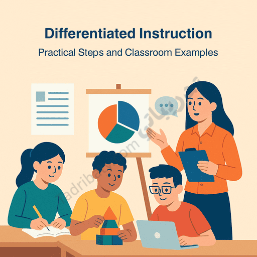 Introductory illustration for an article on differentiated instruction, showing a teacher guiding students through varied learning activities that address individual differences in the classroom.