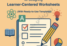 Introductory illustration for an article on effective strategies for designing learner-centered worksheets, featuring a worksheet layout, checklist, pencil, and educational icons.