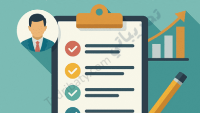 Illustration showing how a teacher performance improvement plan is built, featuring a checklist on a clipboard, a teacher profile icon, a rising performance chart, and a pencil, symbolizing diagnosis, planning, monitoring, and follow-up for professional improvement.