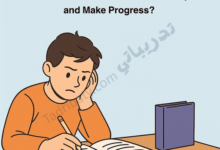 Illustration of a student sitting at a desk looking frustrated while studying, writing in an open book with a pencil, representing the challenge of overcoming difficulties in a subject and making academic progress.