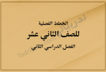 غلاف الخطط الفصلية للصف الثاني عشر الفصل الدراسي الثاني وفق المنهج القطري، بتصميم رسمي وخلفية ذهبية متدرجة توضح الصف والفصل الدراسي بوضوح.