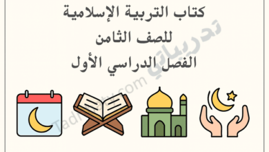 تصميم تعريفي لكتاب التربية الإسلامية للصف الثامن الفصل الدراسي الأول وفق المنهج القطري.