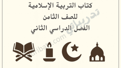 تصميم تعريفي لكتاب التربية الإسلامية للصف الثامن الفصل الدراسي الثاني وفق المنهج القطري.