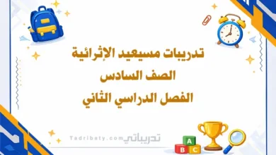 تصميم تعريفي لتدريبات مسيعيد الإثرائية للصف السادس الفصل الدراسي الثاني - المنهج القطري