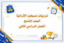 تصميم تعريفي لتدريبات مسيعيد الإثرائية للصف التاسع الفصل الدراسي الثاني - المنهج القطري