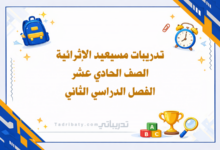 تصميم تعريفي لتدريبات مسيعيد الإثرائية للصف الحادي عشر الفصل الدراسي الثاني - المنهج القطري