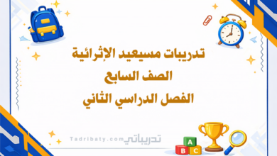 تصميم تعريفي لتدريبات مسيعيد الإثرائية للصف السابع الفصل الدراسي الثاني - المنهج القطري