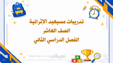 تصميم تعريفي لتدريبات مسيعيد الإثرائية للصف العاشر الفصل الدراسي الثاني - المنهج القطري